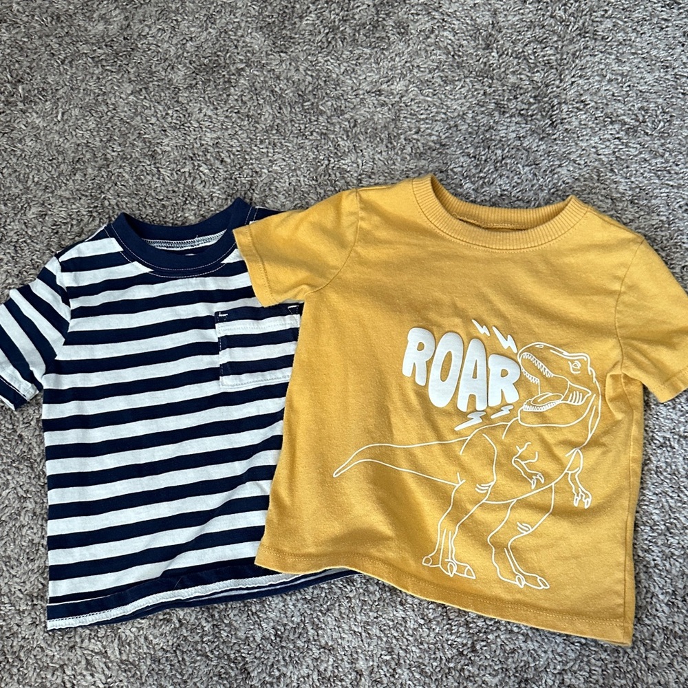 Carter's Yellow Dinosaur Tee and Striped Shirt Set